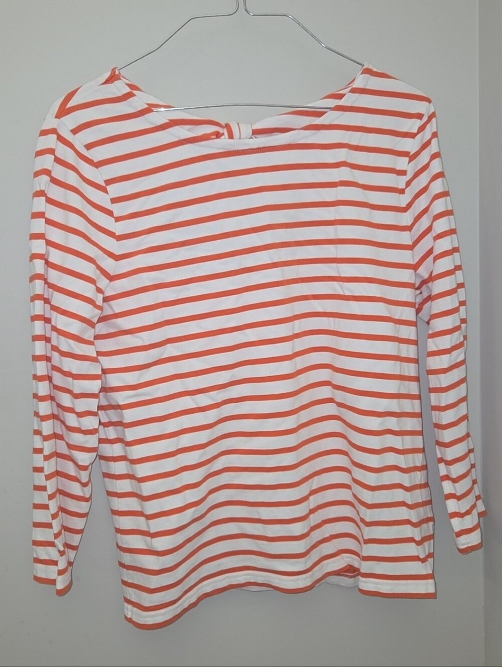 J CREW Striped Long Sleeve Boatneck Top in Coral and White